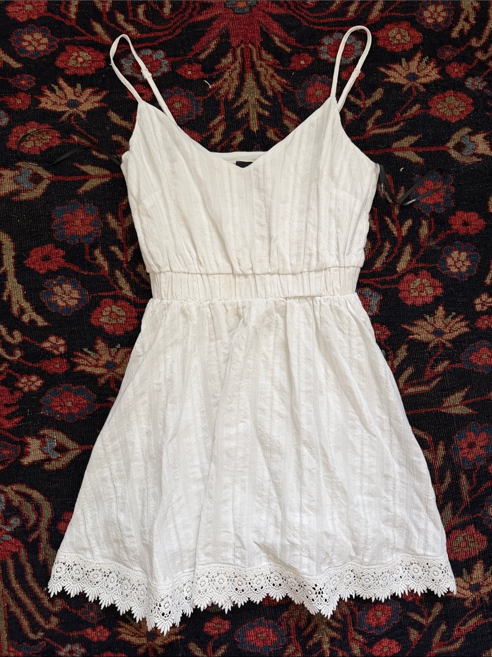 Forever 21 White Lace-Hem Mini Dress with Spaghetti Straps
